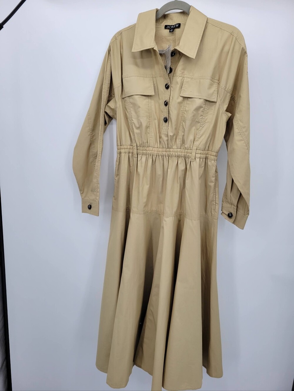 J Crew Trench shirt-dress in cotton poplin CS932 Size 10 NEW Tan - Picture 6 of 9